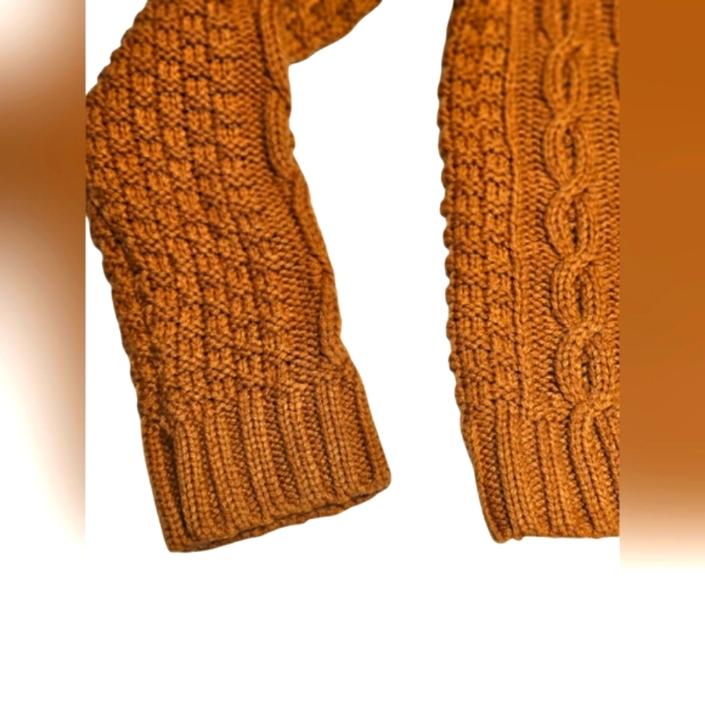 Mudd Rust Brown Orange Cropped Textured Longsleeve Sweater Top Crewneck Gold - Picture 7 of 12